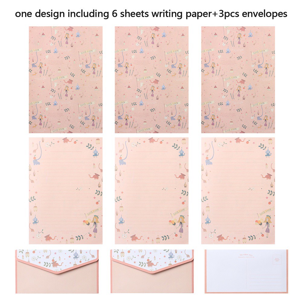 JANE Gift Writing Paper 6PCS Flower Printing Differrent Design Letter Stationery Cartoon Pattern Vintage Floral School Office Supplies Lovely With Envelopes 3PCS
