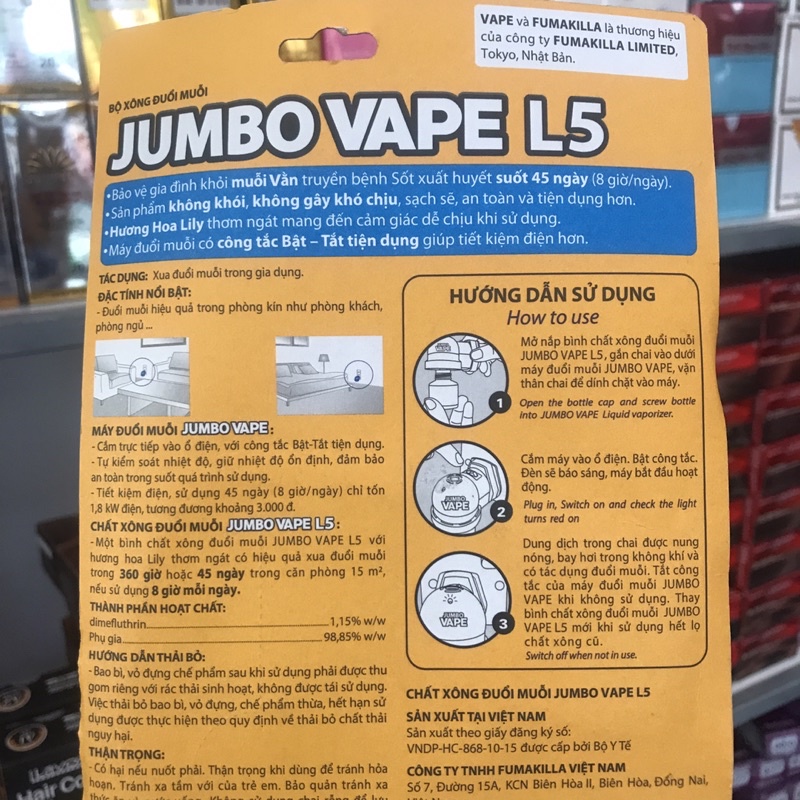 Tinh chất xông đuổi muỗi JumBo Vape hương hoa ly 34ml
