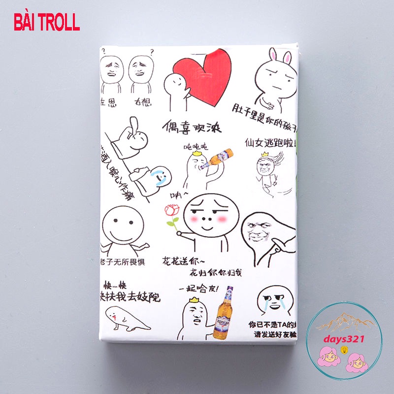 Bộ thẻ bài in hình troll biểu cảm 54 lá khác nhau bộ tú bài tây anime manga chibi xinh xắn