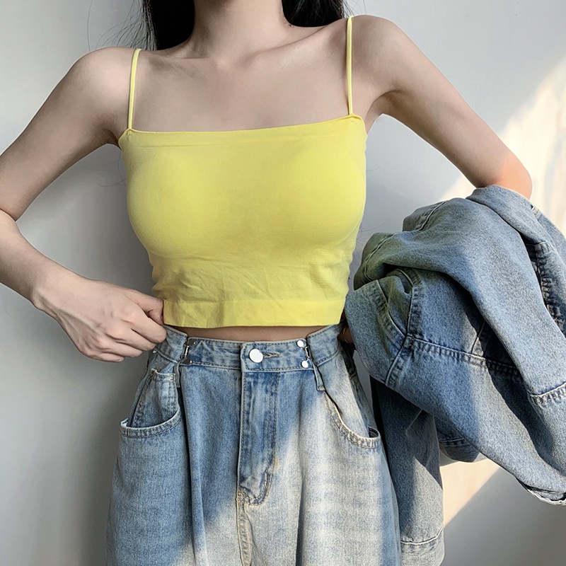 Áo Crop Top Hai Dây Có Mút Đệm Màu Sắc Trơn Phong Cách Hàn Quốc Thời Trang Cho Nữ