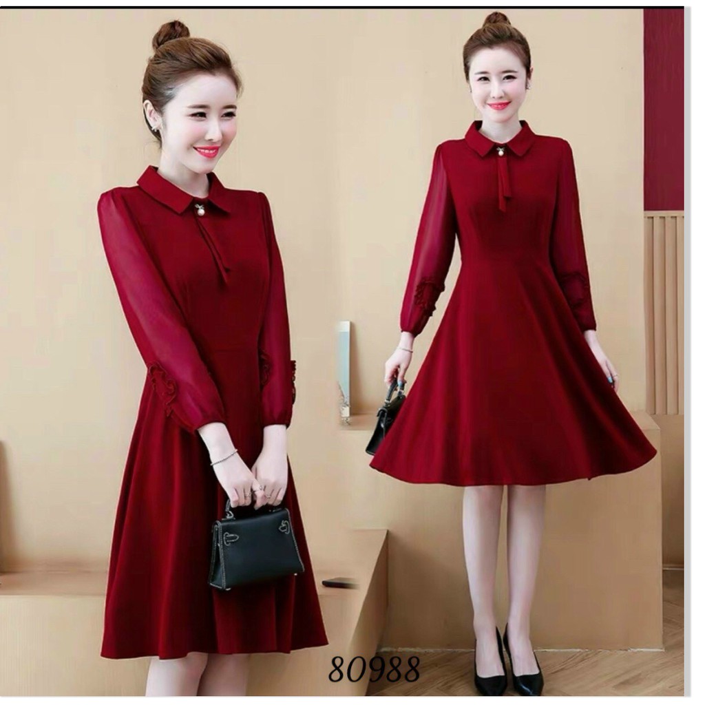 ĐẦM XÒE NỮ CỔ SƠ MI TAY DÀI DỰ TIỆC PHỐI HỢP CÔNG SỞ CỰC SANG TRỌNG CÓ ĐỦ SIZE S M L XL XXL