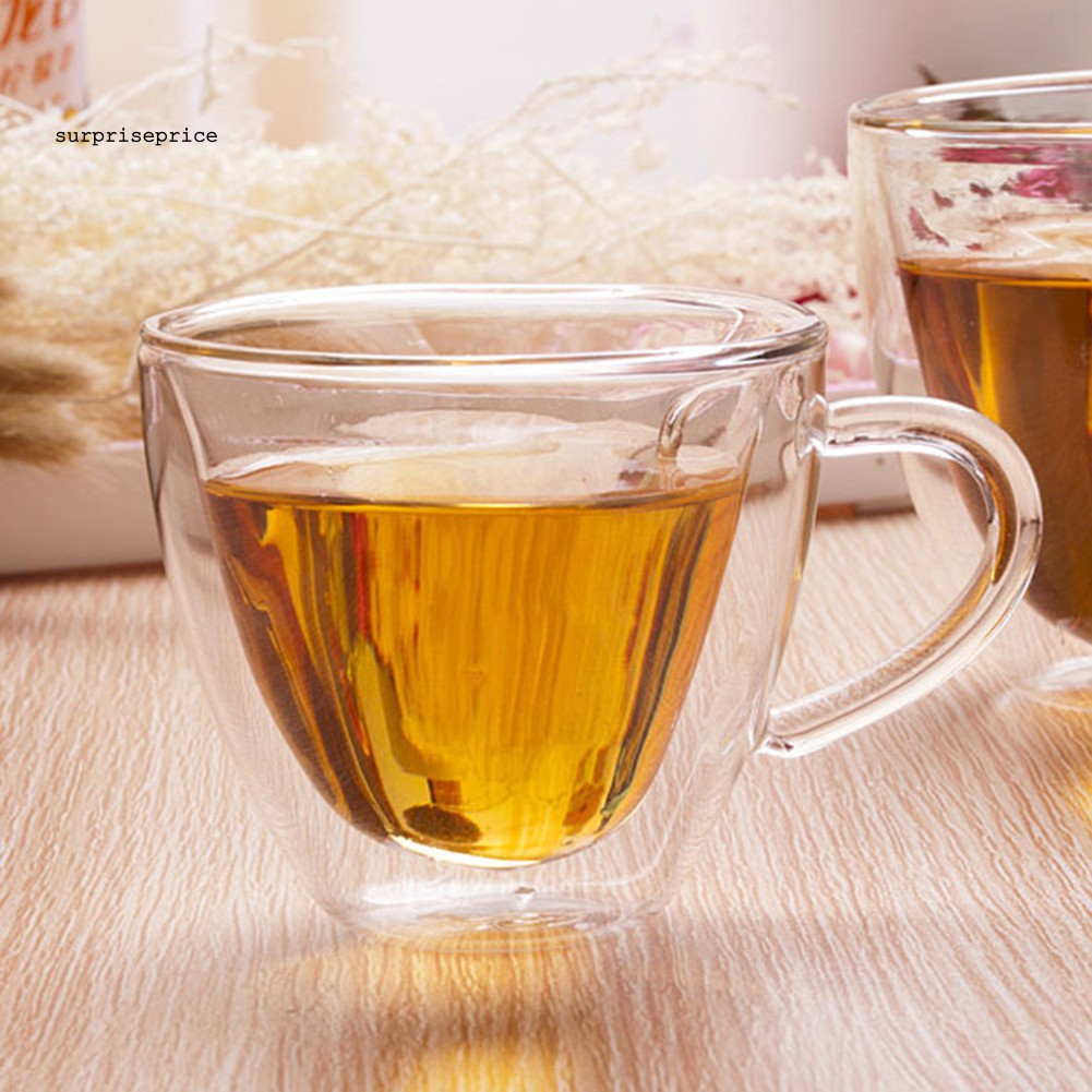 Ly Uống Nước Bằng Thủy Tinh Cách Nhiệt 180 / 240ml Có Tay Cầm Hình Trái Tim