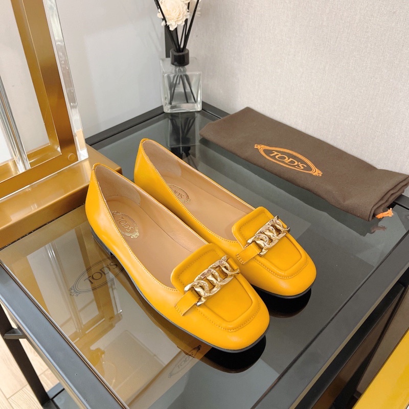 Giày búp bê mũi vuông thương hiệu Tods da thật cao cấp