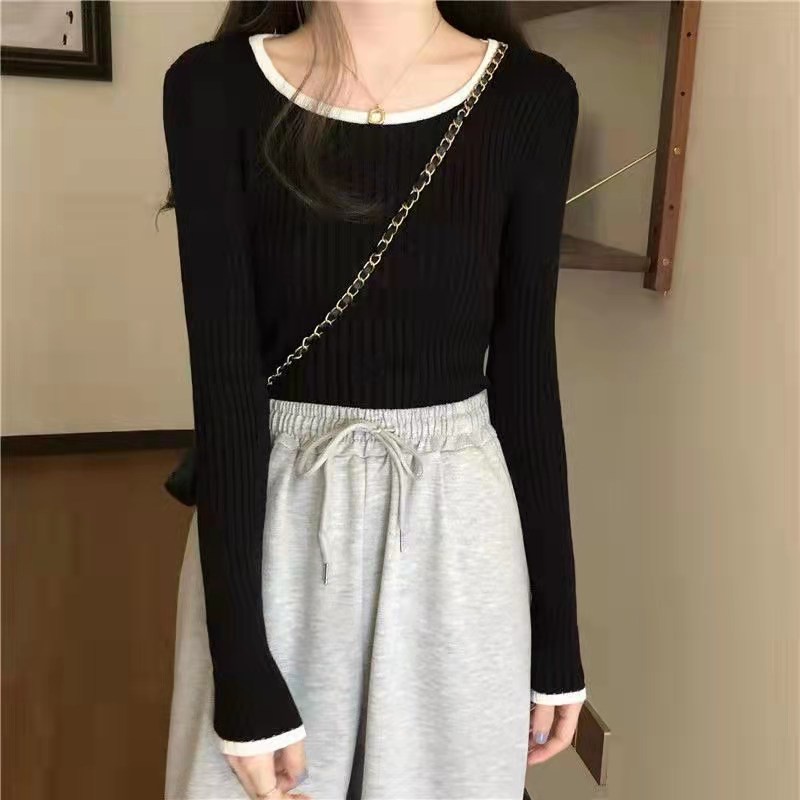 Áo dệt kim SUXI tay dài dáng ôm phong cách Hàn Quốc mới cho nữ