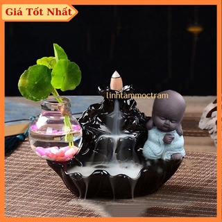 Thác khói trầm hương để bàn thác sư tiểu tọa hồ sen tặng 1 nụ trầm