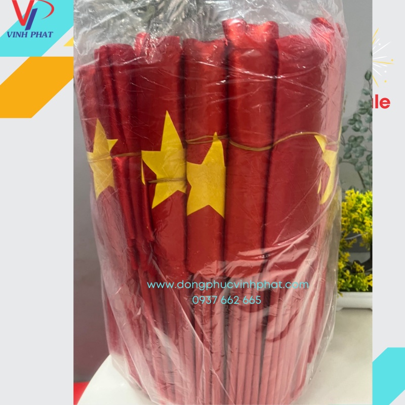 Cờ Vẫy Cầm Tay Khai Giảng Cờ Đỏ Sao Vàng 20x30cm Tay Cầm Nhựa Chắc Chắn Vải Đẹp - Hình Thật