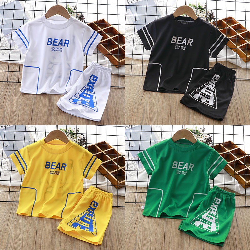 Set trang phục thể thao SANITKUN áo thun tay ngắn và quần short phối lưới nhanh khô thời trang cho bé trai và bé gái