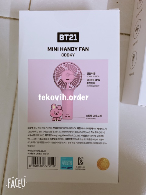 (Sẵn Cooky) Handy fan quạt cầm tay BT21 x Royche Baby (chính hãng)