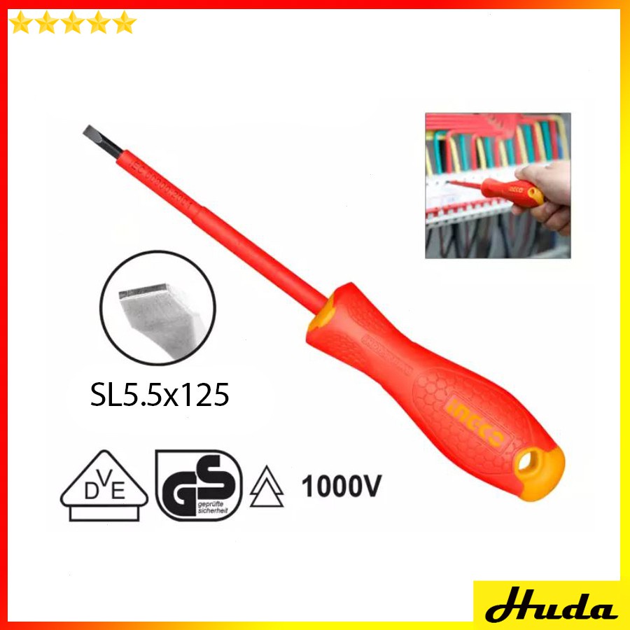 Tua vít dẹp cách điện 1000V Total Ingco Tuốc nơ vít cách điện chất liệu CR-V POI