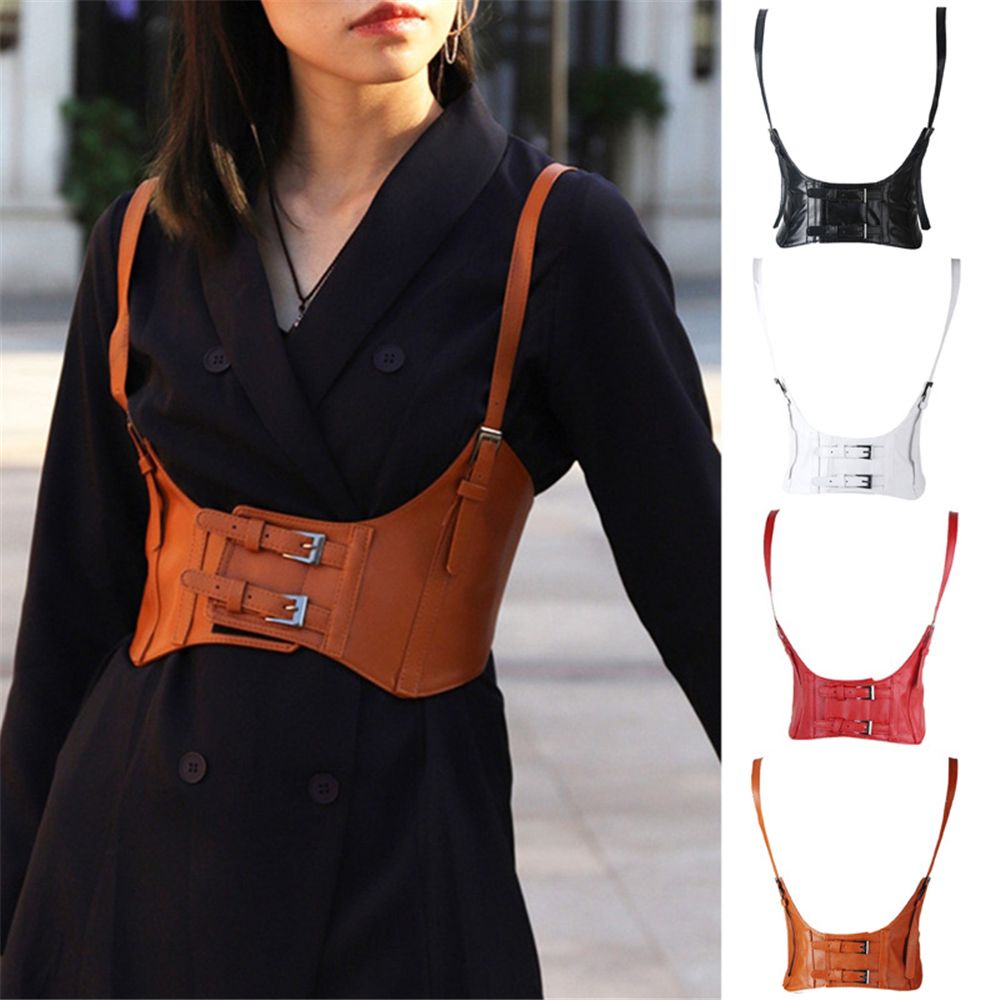 Đai Nịt Bụng Giả Da Màu Trơn Phong Cách Gothic Cổ Điển Thời Trang Cho Nữ