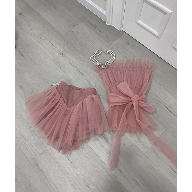 Đầm Xoè Nơ Hồng -  Set Pink Girl