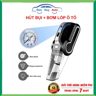Máy Hút Bụi Ô Tô - Máy Bơm Lốp Ô Tô -  Đa Năng 4 Trong 1 - Hút Bụi, Bơm Lốp, Đo Áp Suất Lốp, Đèn Pin Chiếu Sáng
