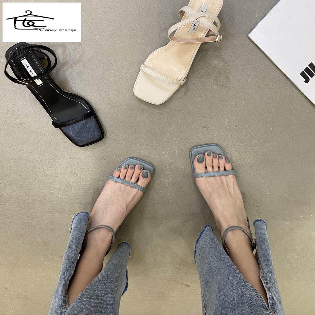 Giảm Giá Hot ~ Giày Sandal Cao Gót Dày Màu Xanh Dương Thanh Lịch Không Mệt Mỏi Dễ Phối Đồ Thời Trang Mùa Hè Cho Nữ