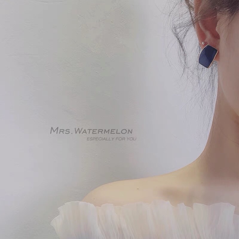 Khuyên tai mặt đá nhiều màu viền vàng dễ thương H15