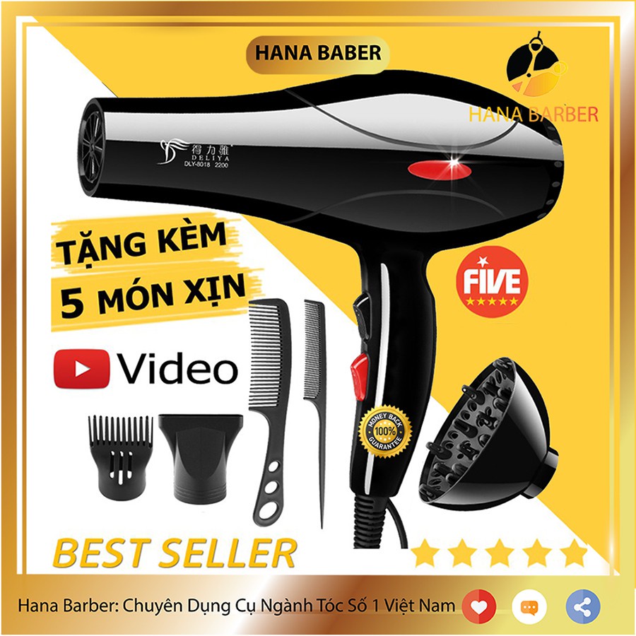 Máy Sấy Tóc Mini - Máy Sấy Tóc Cầm Tay Công Xuất Lớn 200w tặng kèm 7 món đa năng