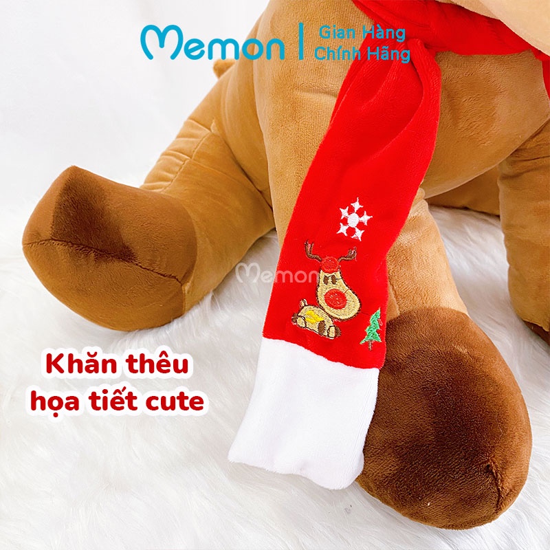 Gấu Bông Giáng Sinh Tuần Lộc Ngồi Đội Mũ Noel Cao Cấp Memon