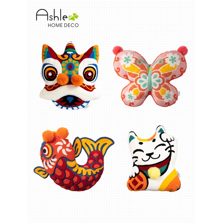 ✟✗Joy Gối Tựa Lưng Thêu Hình Sư Tử Nhảy Múa Truyền Thống Trung Hoa Trang Trí Ghế sofa / Xe Hơi / Tiệc Cưới