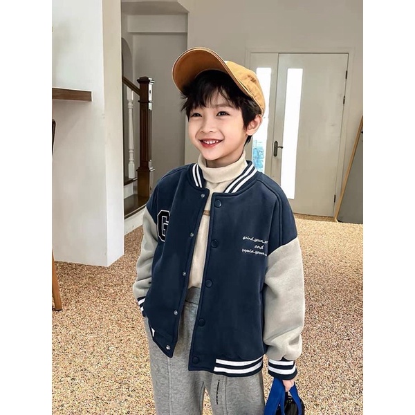 ÁO KHOÁC BOMBER CHỮ G CỔ VIỀN CHO BÉ