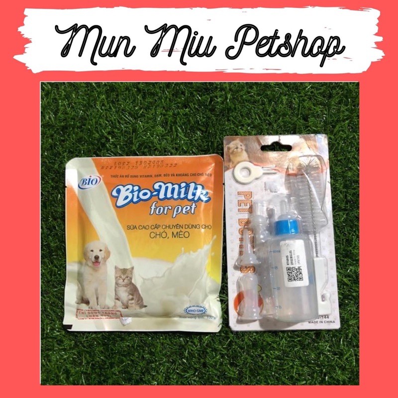 Combo Sữa bột Bio-milk và bình sữa cho chó mèo con