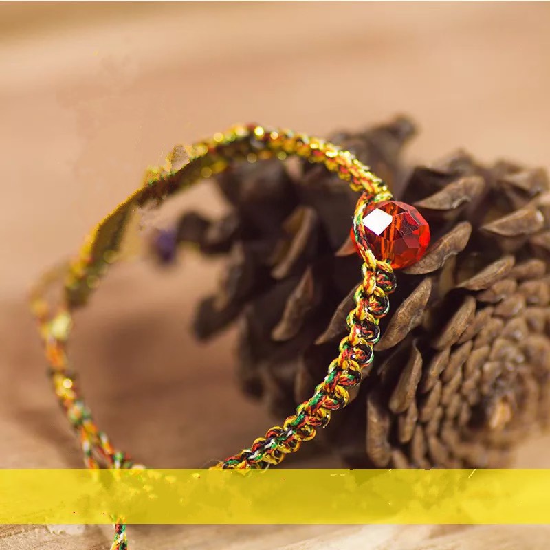 Vòng Tay Dây Vàng Đen Ngọc Nhân Tạo Đỏ May Mắn Phong Thủy Handmade 151 Dễ Thương - Hazo