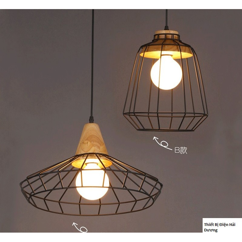 Bộ 3 Đèn thả lồng sắt đuôi gỗ dáng xòe hoa/ Hình trụ - Chưa bao gồm bóng - Bảo hành 12 tháng