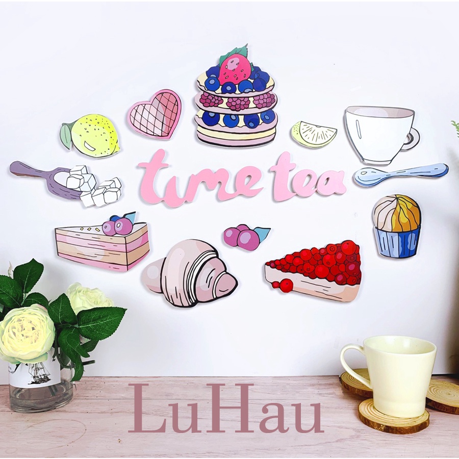 Tranh gỗ decor dán tường Luhau TimeTea trang trí phòng ăn phòng bếp bàn ăn hiện đại, tranh treo tường nhà hàng cafe