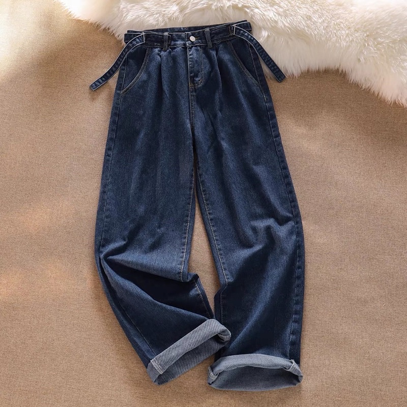 ORDER_ Quần Jeans Suông Nữ Có Đai Lưng