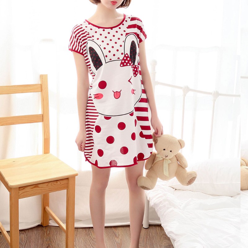 Đầm ngủ ngắn tay in họa tiết hoạt hình dễ thương thoải mái cho nữ | BigBuy360 - bigbuy360.vn