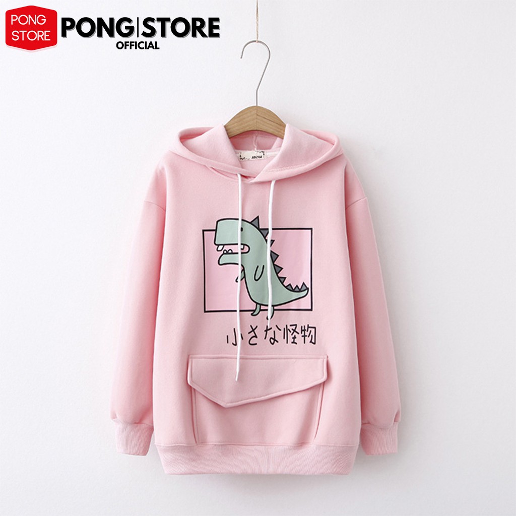 Áo hoodie nữ form rộng KHỦNG LONG phong cách hàn quốc, áo khoác hoodie chất nỉ có túi hộp phía trước