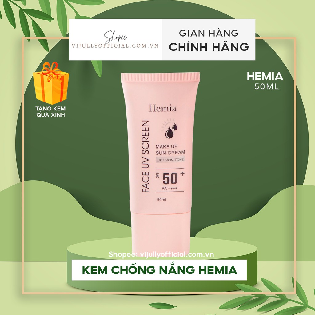 Kem chống nắng Hemia SPF50 PA++++ chống tia UV, nâng tone da nhẹ nhàng