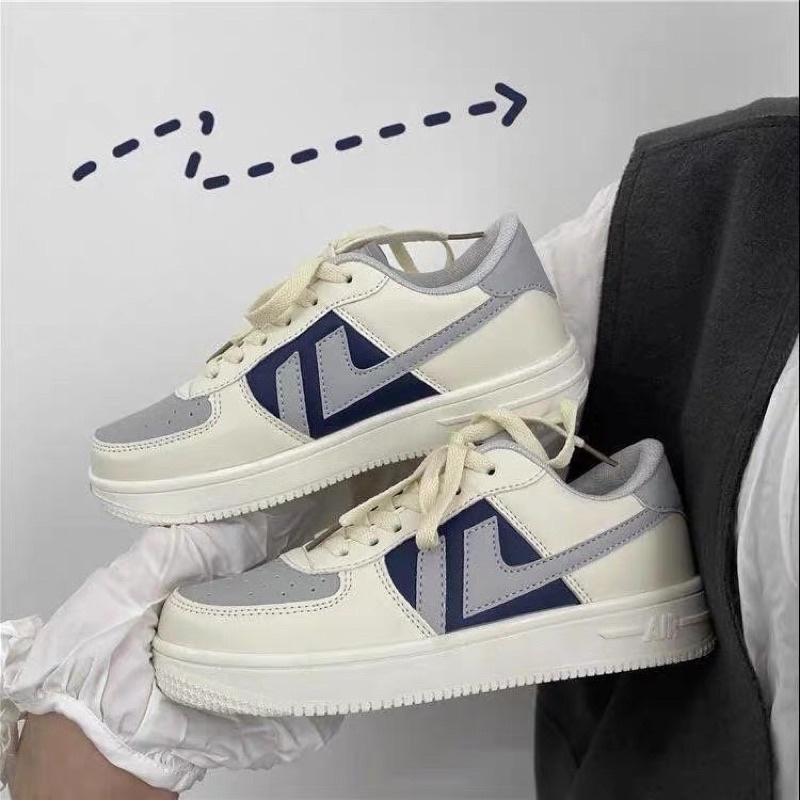 Giày sneaker nữ đế cao kẻ viền dây kem M11 Cao Cấp - giày thể thao nữ đế độn siêu nhẹ đi học đi chơi siêu hot