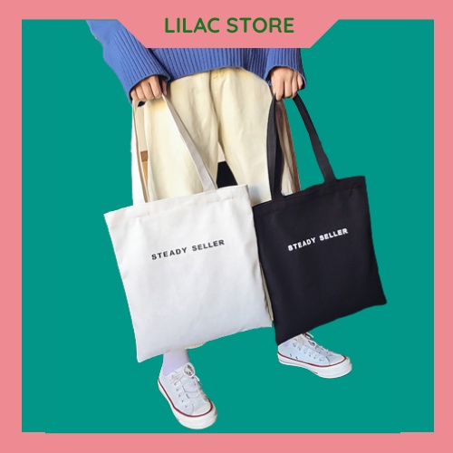 Túi vải Canvas dọc in chữ Steady Seller 2 màu đen trắng
