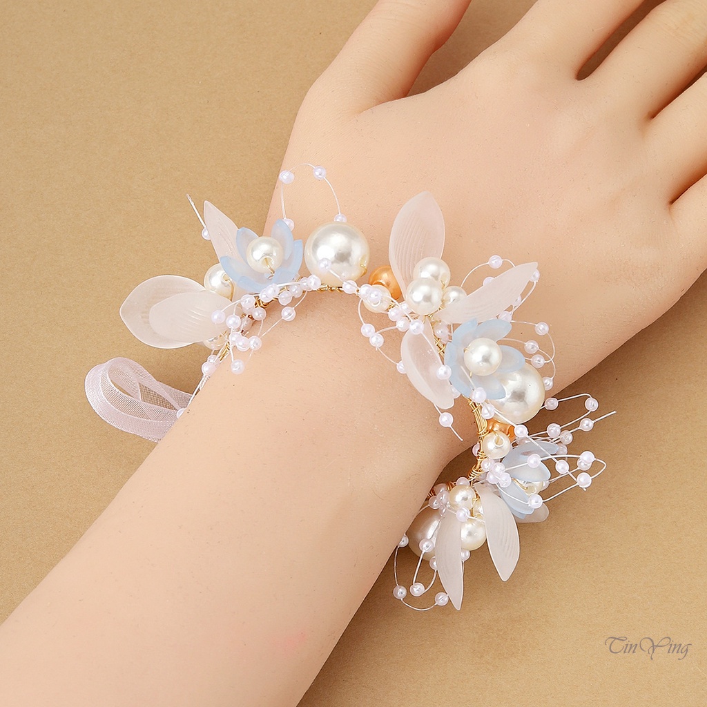 GETNOIVAS Vòng Hoa Đeo Cổ Tay Cô Dâu Đính Hạt Ngọc Trai