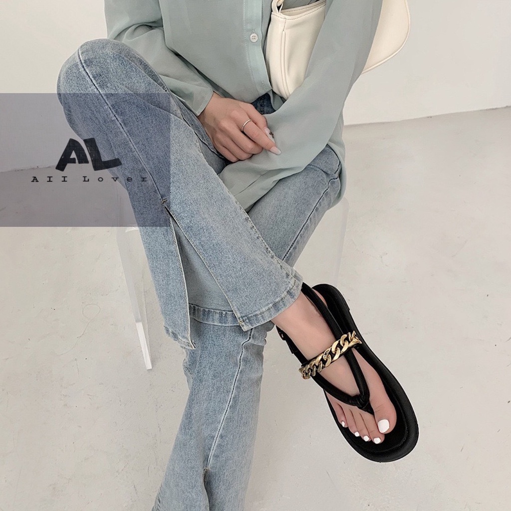 SANDAL NỮ ALI LOVER - GIÀY BÁNH MÌ XỎ NGÓN - SANDAL PHỐI XÍCH NỮ ĐẾ BẰNG DÂY MẢNH 3 PHÂN - AS220521