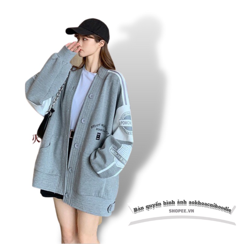 Áo cardigan , áo khoác nỉ dáng rộng nam nữ in logo Brcon cúc cài 3 màu phối đồ cực đẹp Freeship - Hàng nhập khẩu