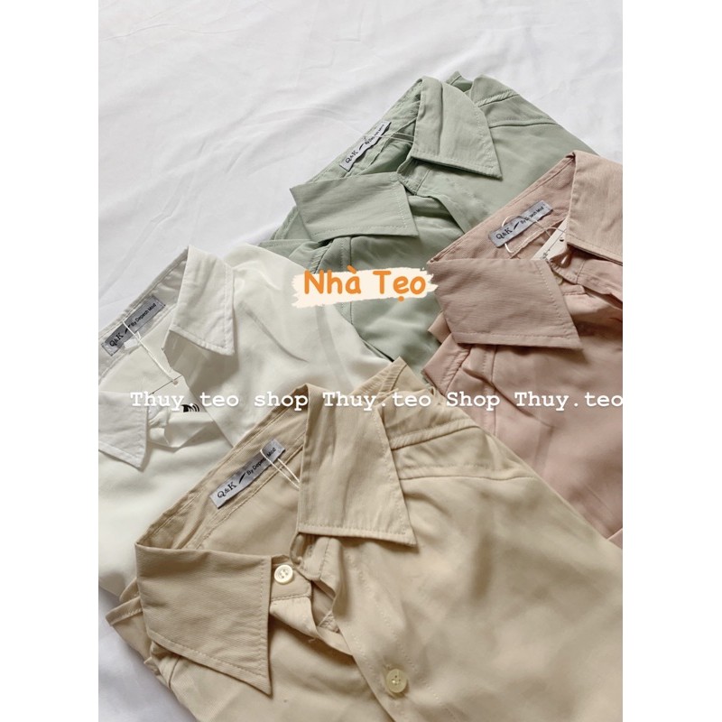 Áo sơ mi nữ trơn vintage chất lụa tăm hàng Quảng Châu bốn màu trắng be xanh mint hồng | BigBuy360 - bigbuy360.vn