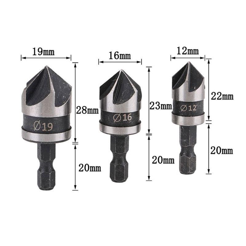 Bộ 3 Mũi Khoan Lục Giác 90 Độ 1 / 4 5 12mm 16mm 19mm Chuyên Dụng