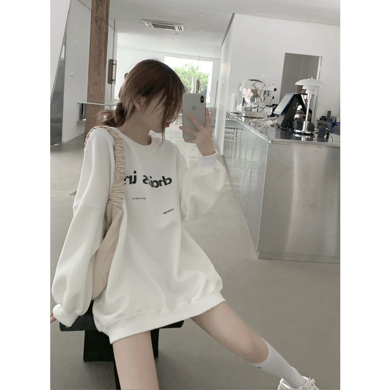 Áo sweater tay dài in chữ thiết kế đơn giản thời trang cho nữ | BigBuy360 - bigbuy360.vn
