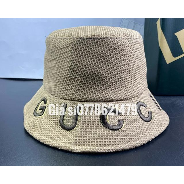 Nón bucket vải xốp nhập 2 lớp thời trang nữ - Mũ vành thêu chữ GU iC thời trang Hàn Quốc