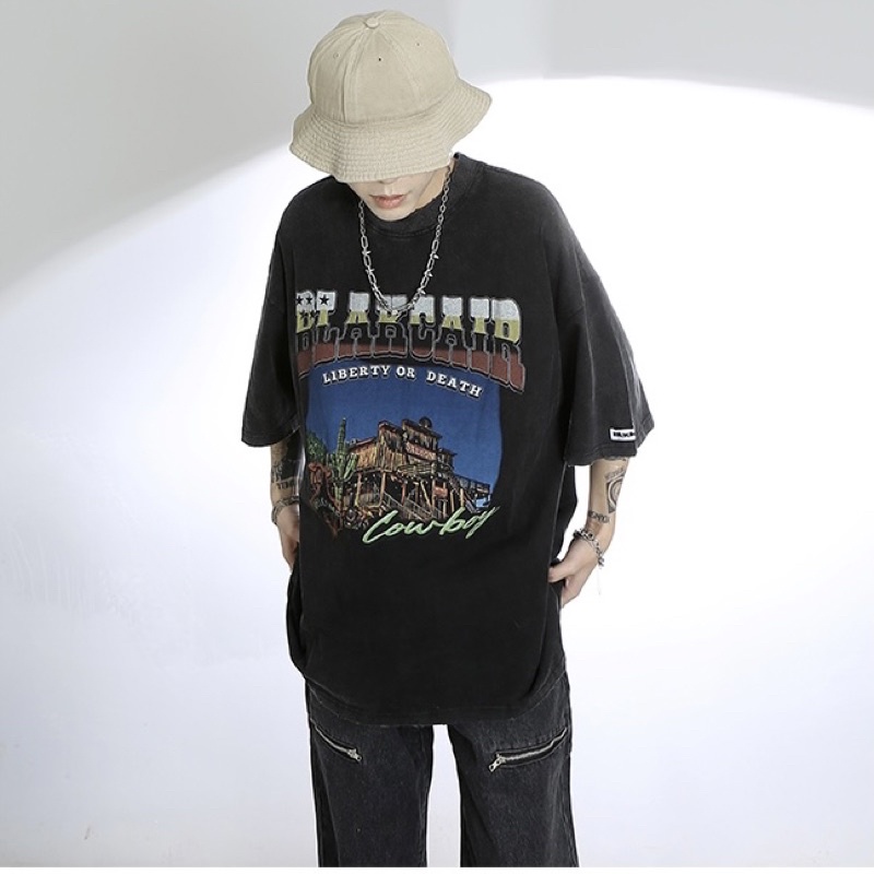 Áo phông wash dáng rộng Liberty chính hãng Made Extreme Black Air