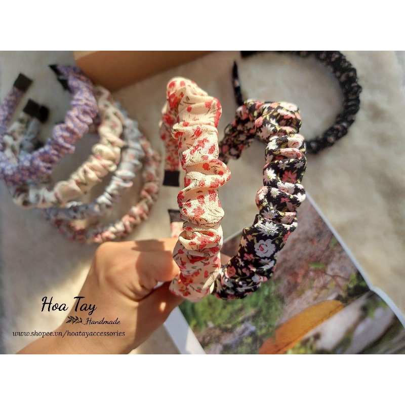(Headband scrunchies) Cài tóc, băng đô nhún vải voan hoa nhí vintage HoaTay