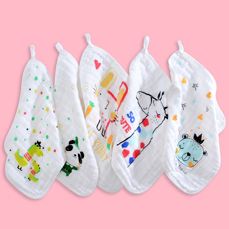 Hộp 5 khăn xô cotton 100% 6 lớp xuất xịn cho bé yêu