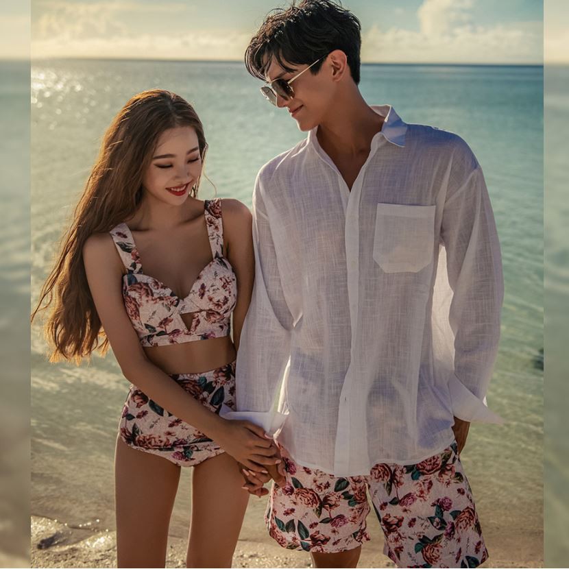 HÀNG CAO CẤP -  (Có set nam và nữ riêng) Set Bikini hai mảnh hoa hồng Hàn Quốc, quần bơi nam cao cấp, bộ bơi cặp đôi  - 