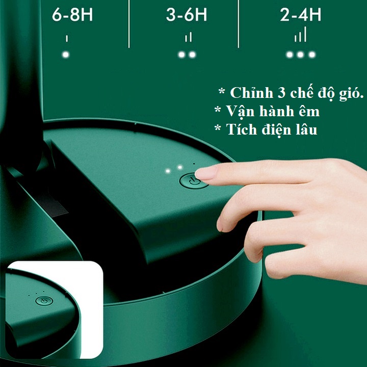 Quạt Tích Điện Gấp Gọn Để Bàn Mini Super Tiện Dụng 3 Cấp Độ Gió, Độ Cao Linh Hoạt, Sạc USB