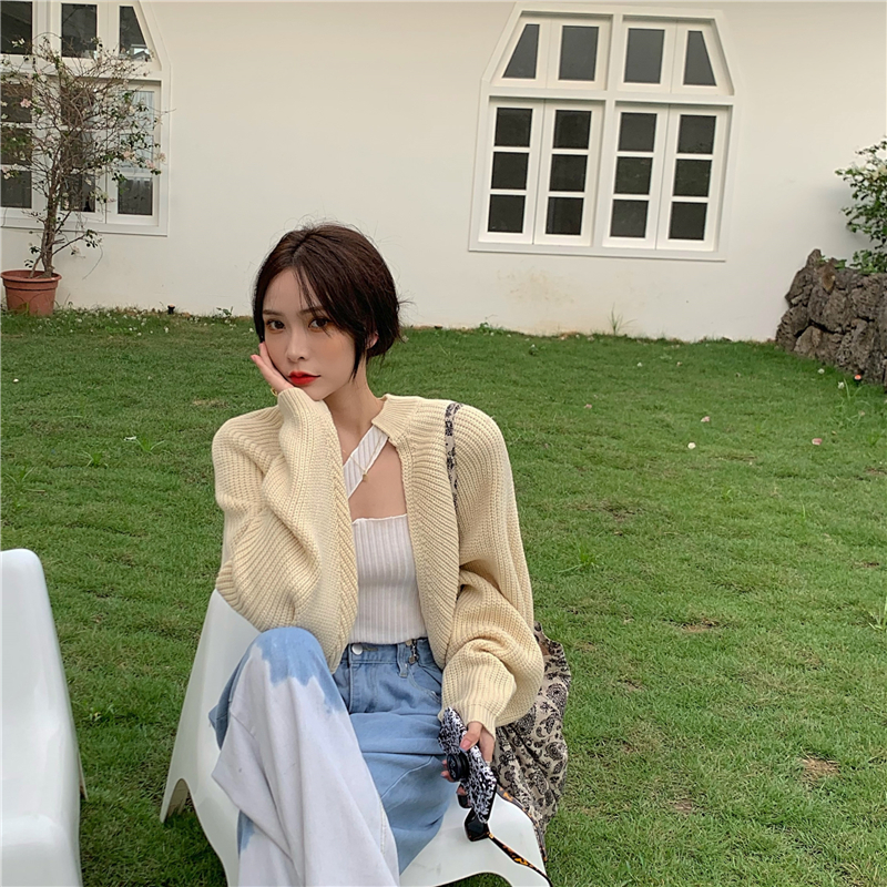 Áo Khoác Cardigan Dệt Kim Tay Dài Dáng Rộng Thiết Kế Đơn Giản