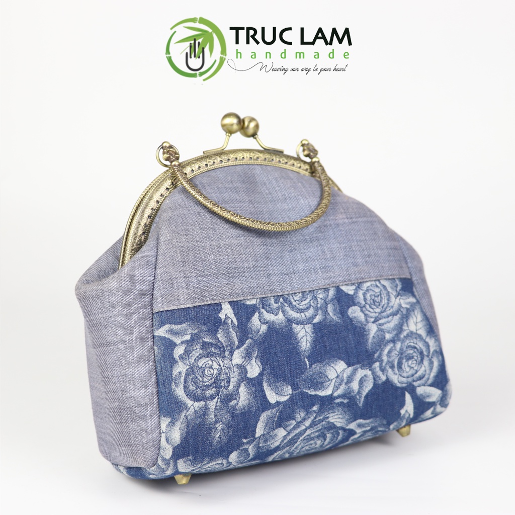 Túi Xách Tay Đeo Vai Thời Trang Nữ Vải Denim Khóa Nẹp Đồng Miệng Cong - Trúc Lâm Handmade