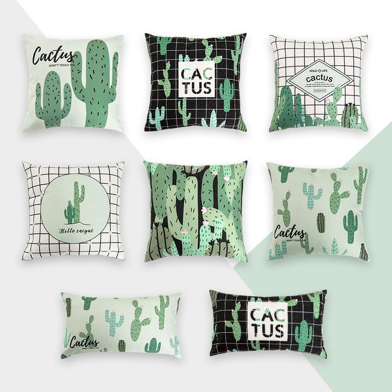 Vỏ gối vuông họa tiết xương rồng độc đáo trang trí nội thất | BigBuy360 - bigbuy360.vn