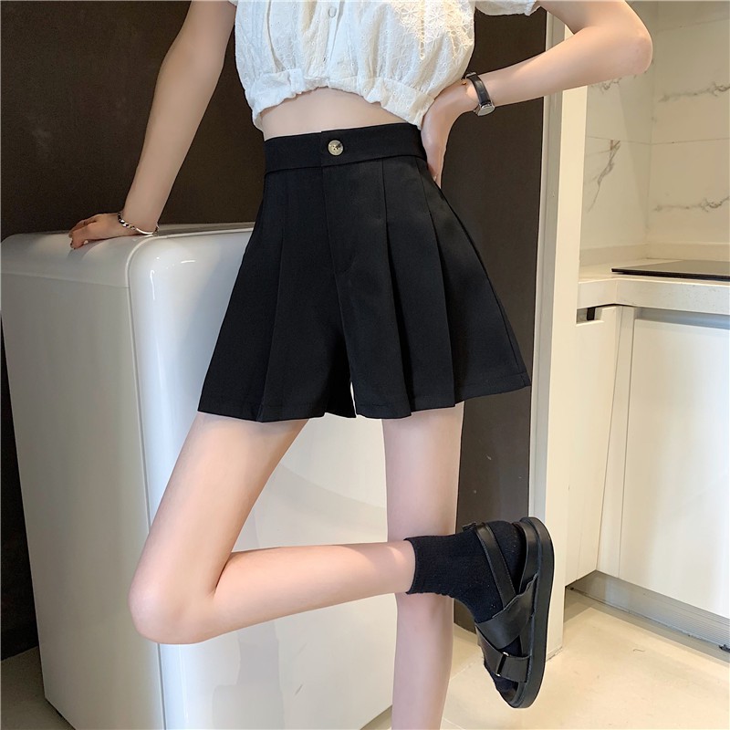 Quần shorts nữ cạp khuy đứng xếp ống xòe Xinh Xắn