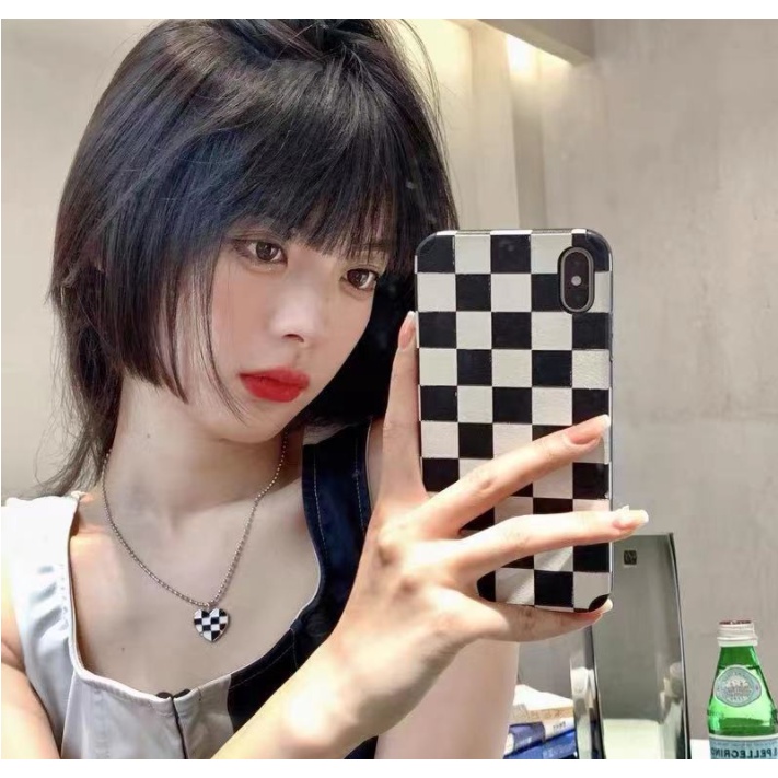 Combo dây chuyền hoa tai caro ULA Shop cá tính phong cách Hàn Quốc new arrival 2022