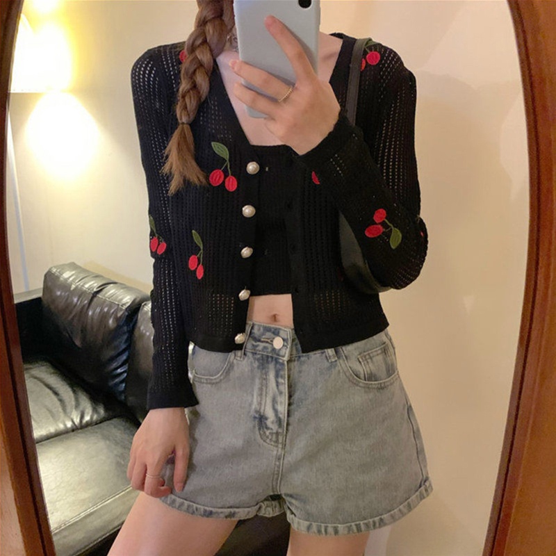 Áo Cardigan Dệt Kim Tay Dài Cổ Tròn Thiết Kế Hở Phía Trước Độc Đáo Thời Trang Cho Nữ